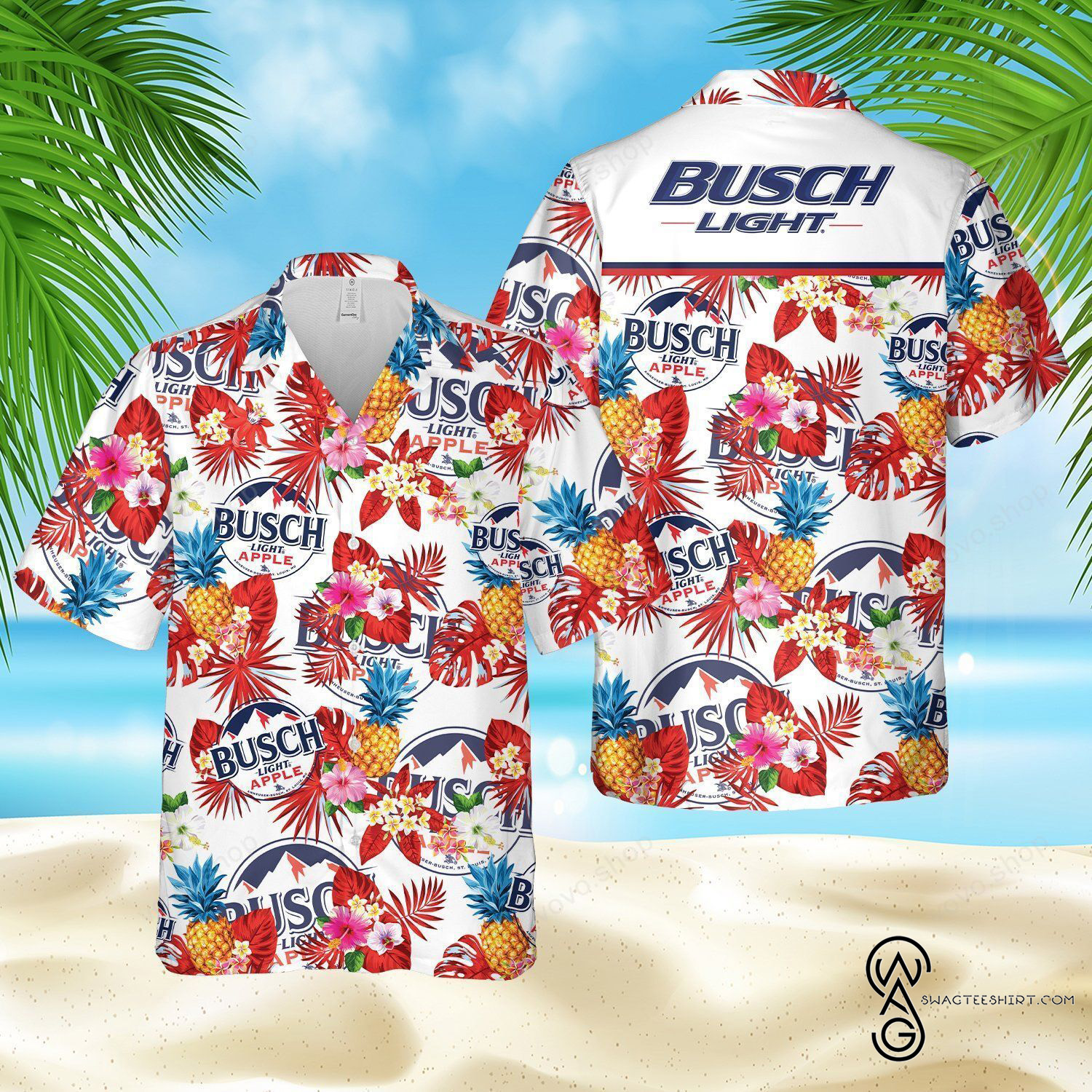 [Top Trending] Busch Light Beer Apple Tropical Floral Busch Latte Drinking Beer Lover Beach Summer Full Printing Hawaiian Shirt